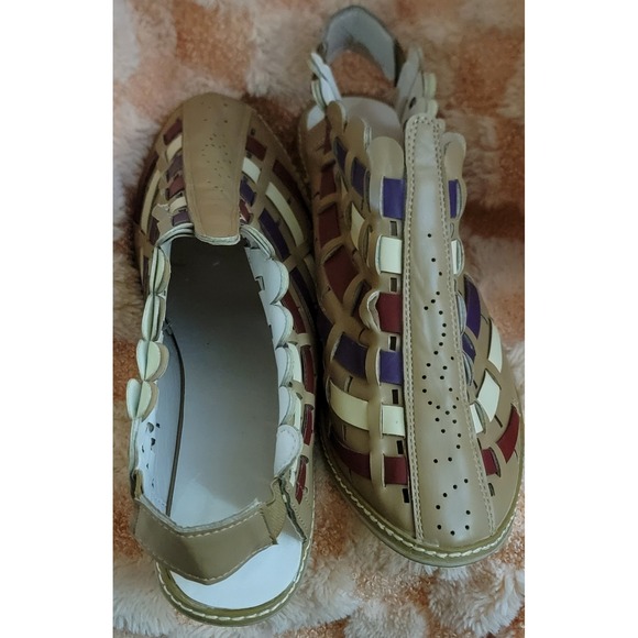 Rieker Sina 78 Slingback Woven Multi Color Leather Block Heel Sandals Women - Picture 4 of 5